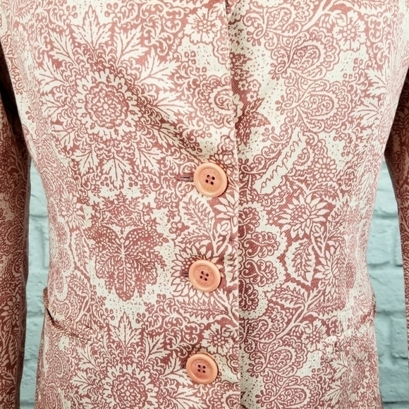 Moschino Jeans cream red floral paisley 3 button front blazer women's size 10 - Picture 6 of 9
